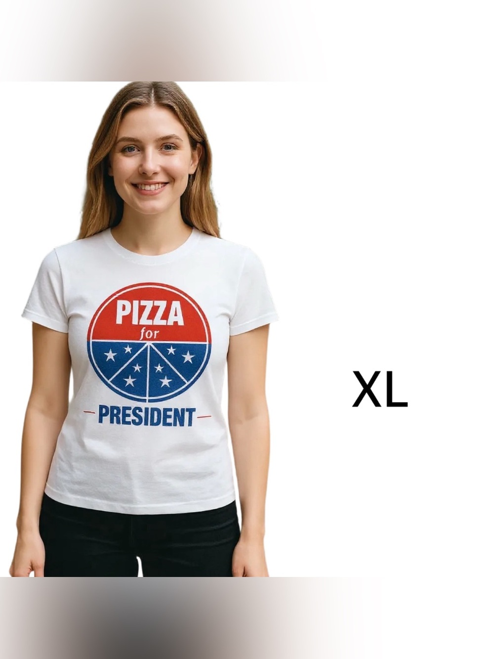 Graphic Patriotic Tee-Red, White, Blue, Pizza for President, XL, NWT
